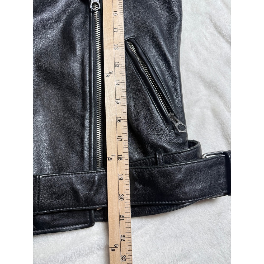 Madewell Black Leather Moto Jacket Biker Style Belted Zip Front XS *Flaw - Picture 11 of 11